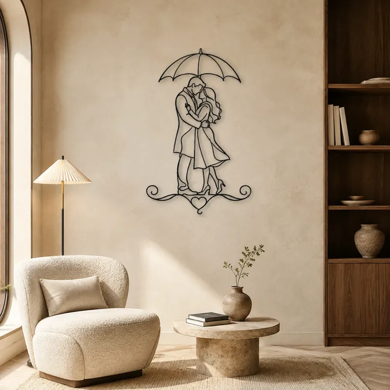 Under Umbrella Couple Metal Wall Art | Romantic Couple Decor - lifestyle view 5
