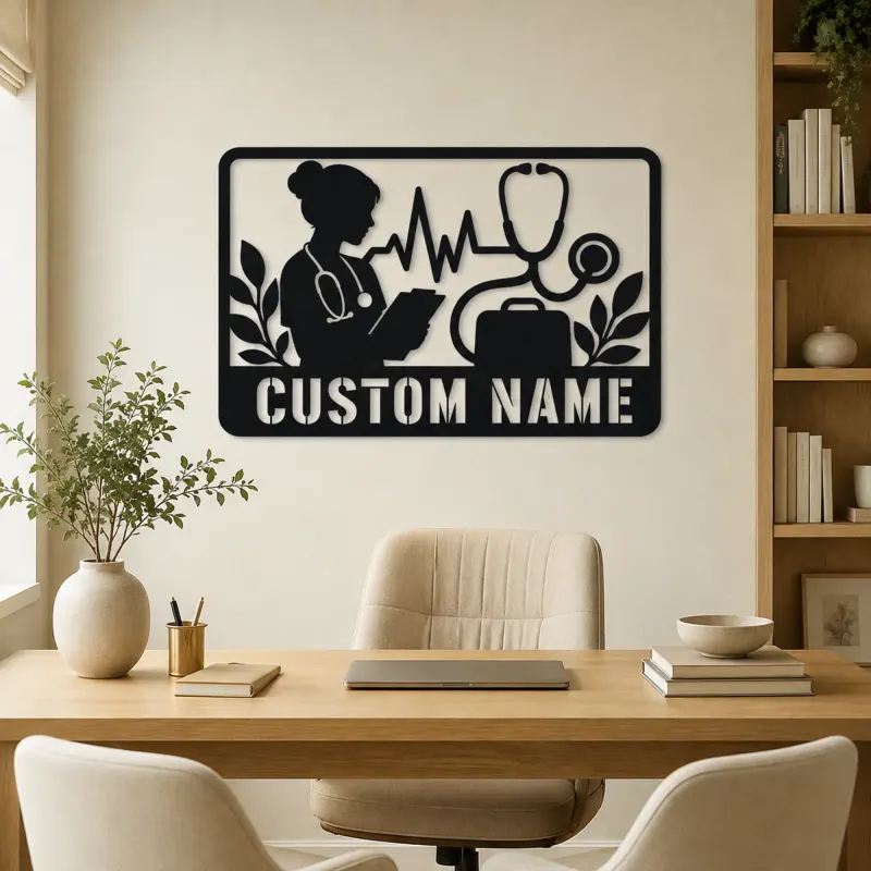 Personalized Doctor Nurse Metal Wall Art with Stethoscope - lifestyle view 4
