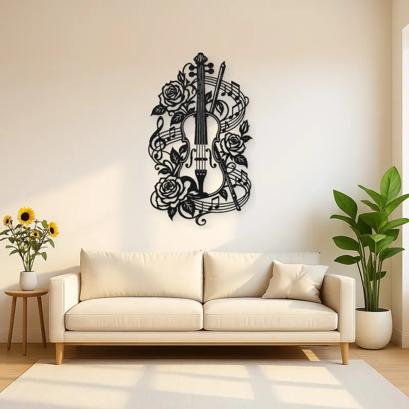 Violin and Roses Metal Wall Art | Music Room Wall Decor