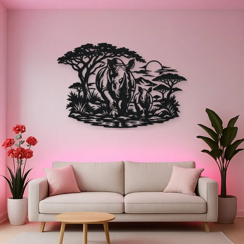 Rhino Savanna Metal Wall Art | Wildlife Silhouette Decor