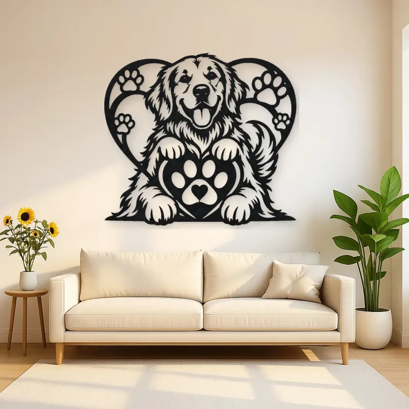 Dog Paw Heart Metal Wall Art | Pet Lover Silhouette Decor