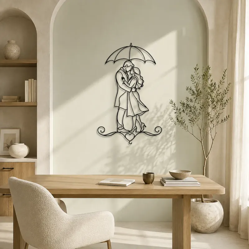 Under Umbrella Couple Metal Wall Art | Romantic Couple Decor - lifestyle view 4