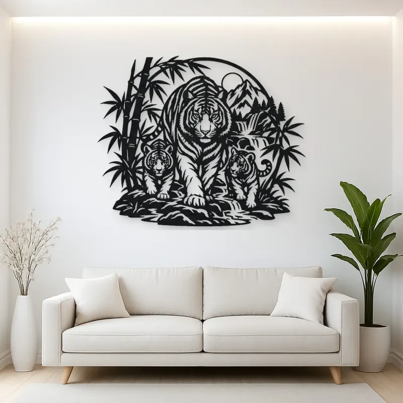 Tiger Bamboo Flow Metal Wall Art | Wildlife Silhouette Decor