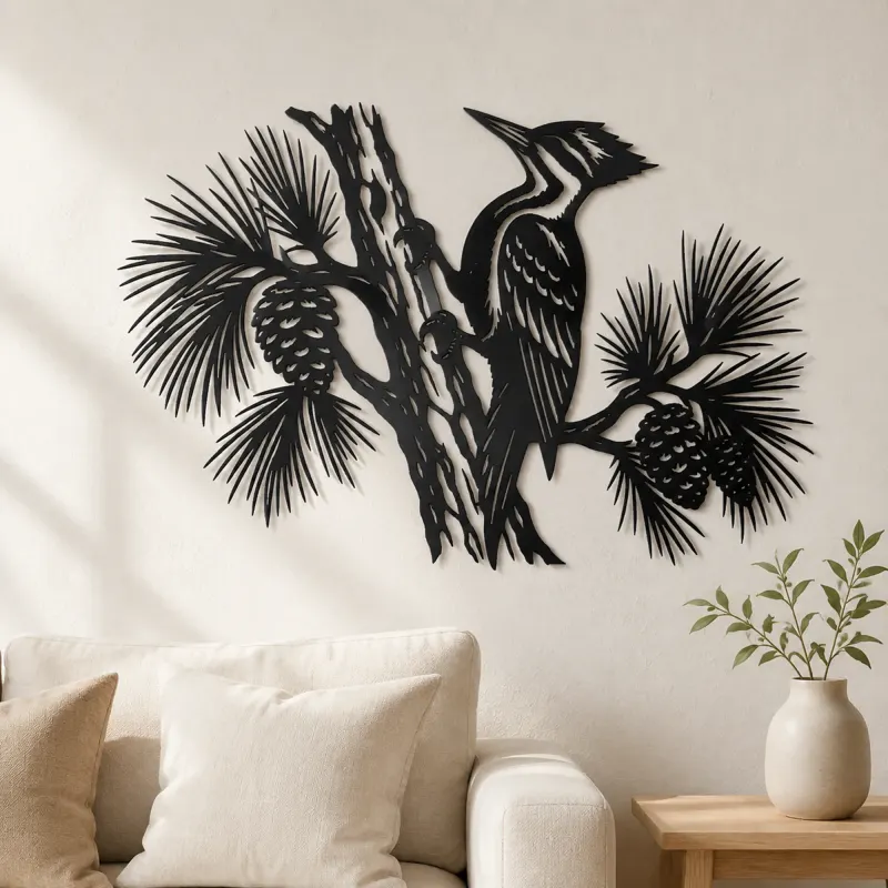 Specht Kiefer Metall Wandkunst | Wildtier Silhouette Dekoration