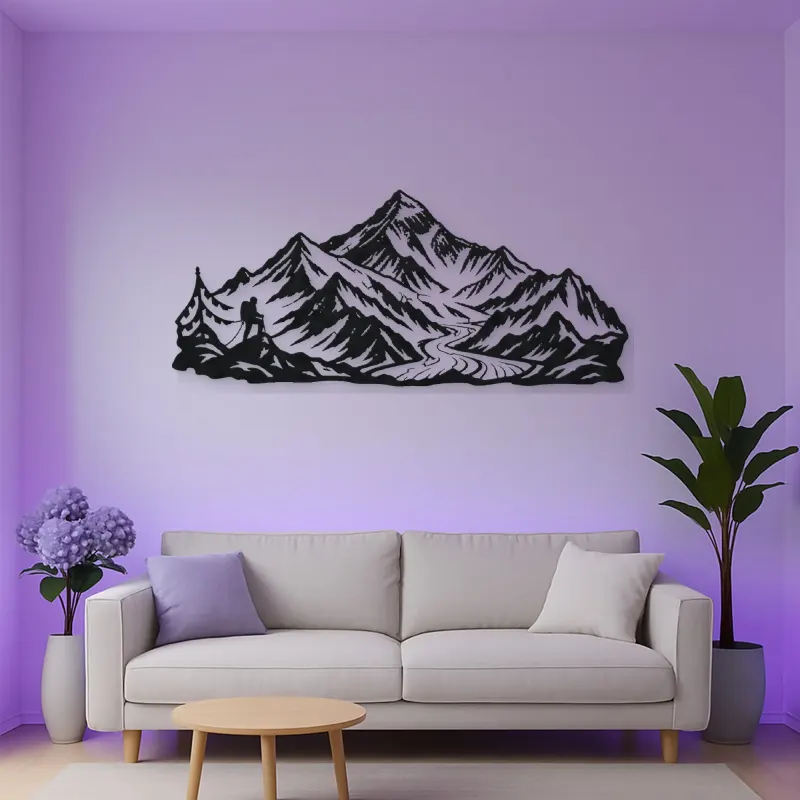 Minimal Everest Tribute Metal Wall Art | Nature Silhouette Decor