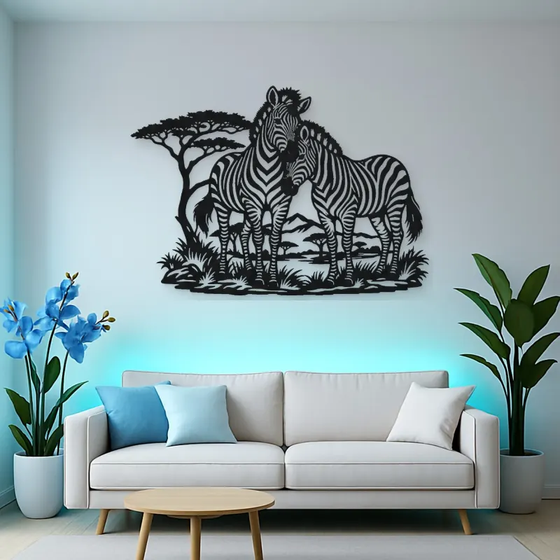 Zebra Pair Metal Wall Art | Wildlife Silhouette Decor