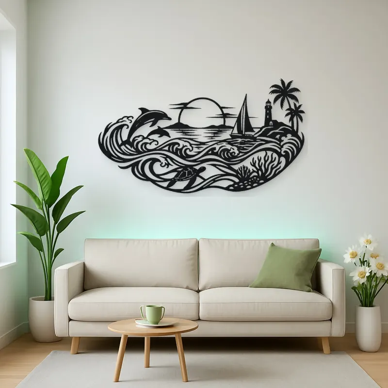 Endless Blue Horizon Metal Wall Art | Nature Silhouette Decor