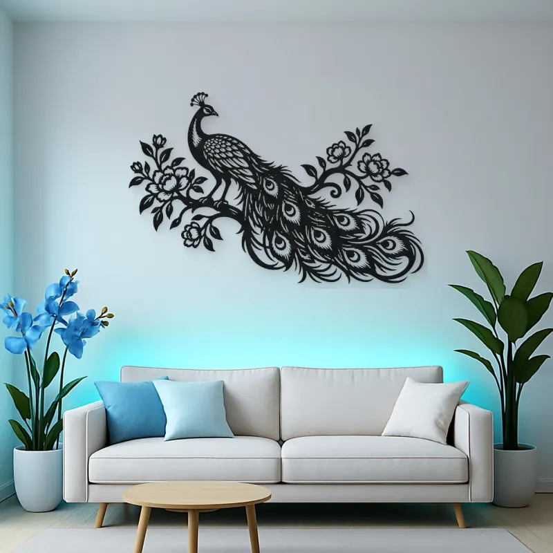 Peacock Feather Flow Metal Wall Art | Wildlife Silhouette Decor