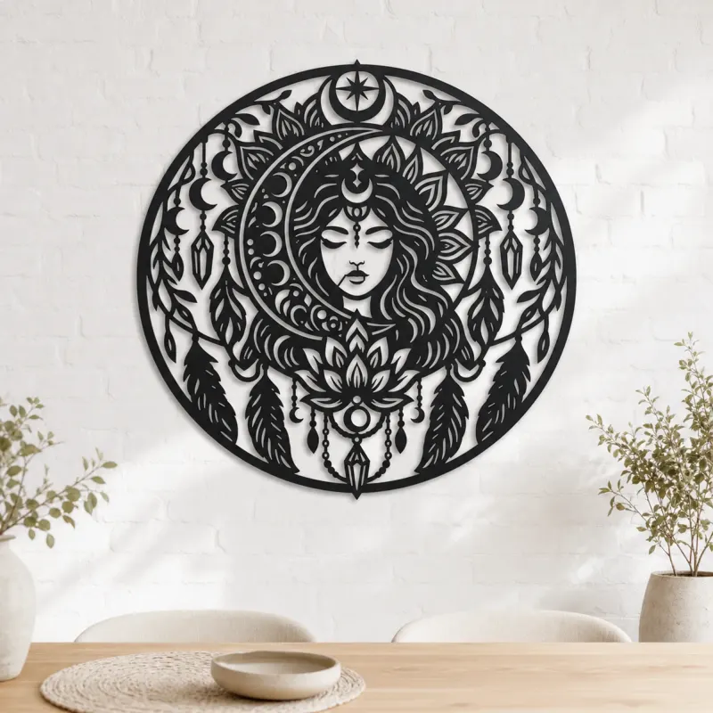 Mandala Moon Metal Wall Art | Spiritual Boho Metal Decor - lifestyle view 4