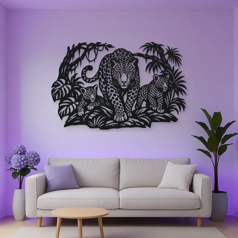 Leopard Jungle Metal Wall Art | Wildlife Silhouette Decor