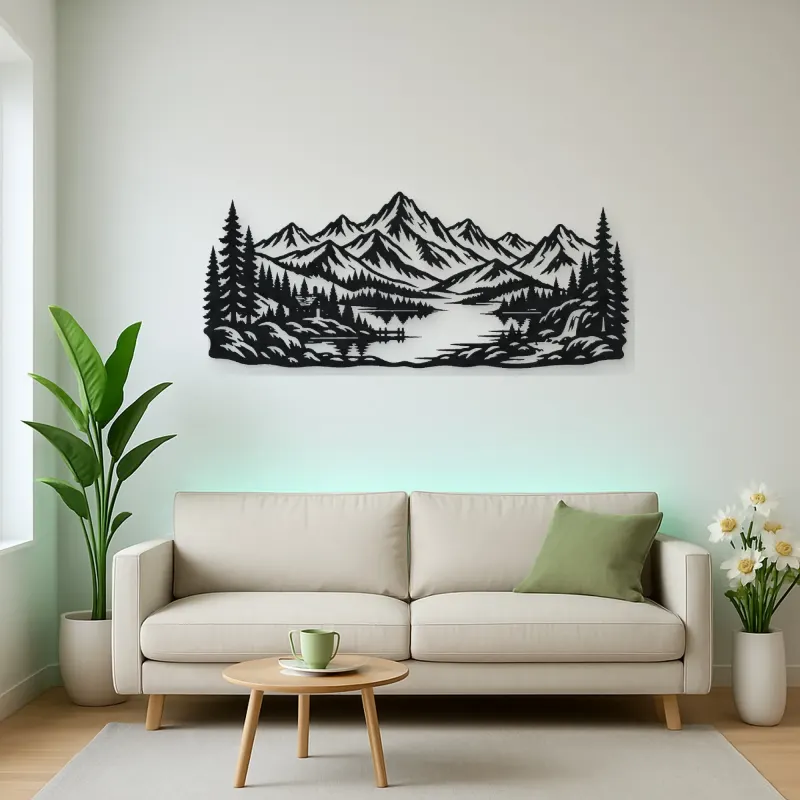 Highland Lake View Metal Wall Art | Nature Silhouette Decor