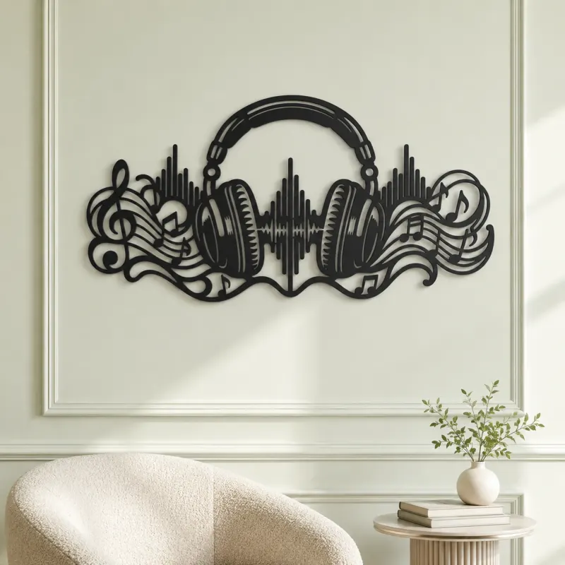 Headphones Sound Wave Metal Wall Art | Music Room Wall Decor - lifestyle view 2