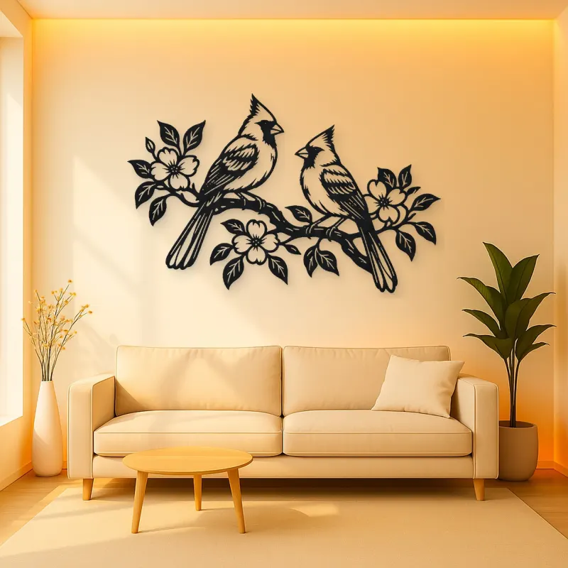 Two Birds on Branch Metal Wall Art | Wildlife Silhouette Decor
