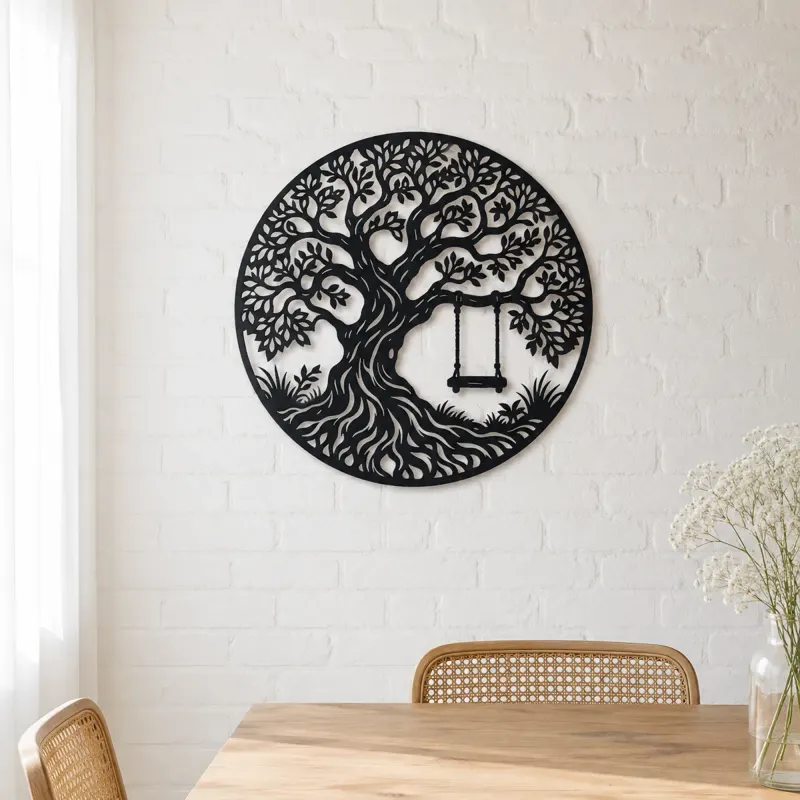 Tree with Swing Metal Wall Art | Botanical Metal Wall Decor - lifestyle view 4