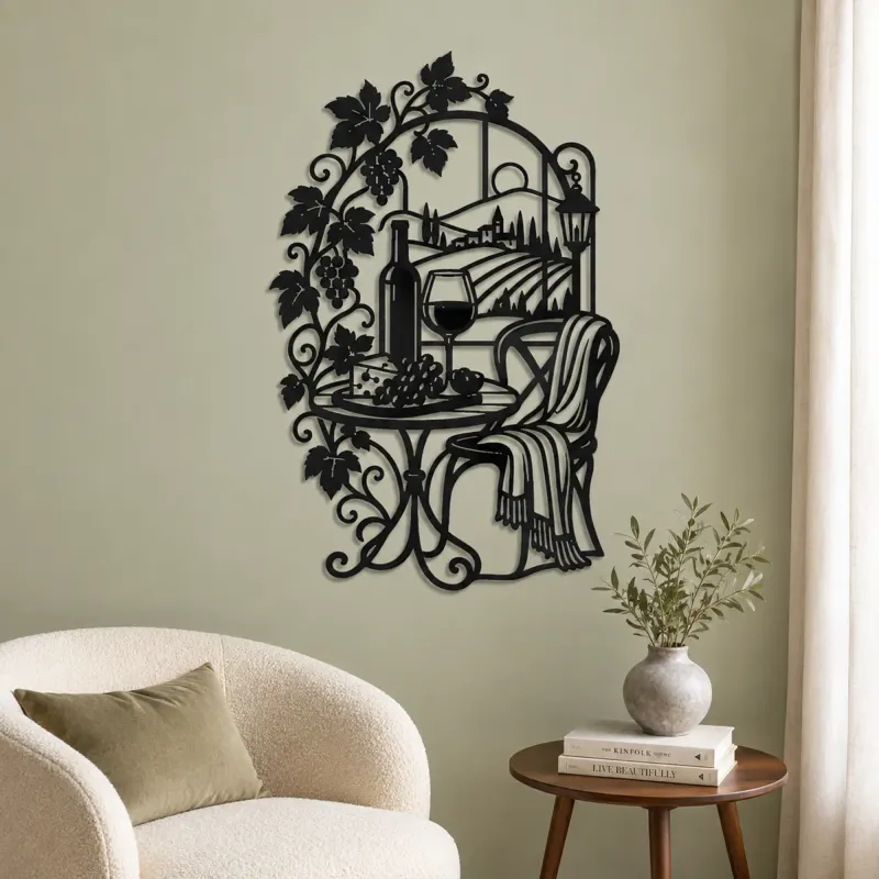 Wine Glass Vine Metal Wall Art | Botanical Metal Wall Decor - lifestyle view 2