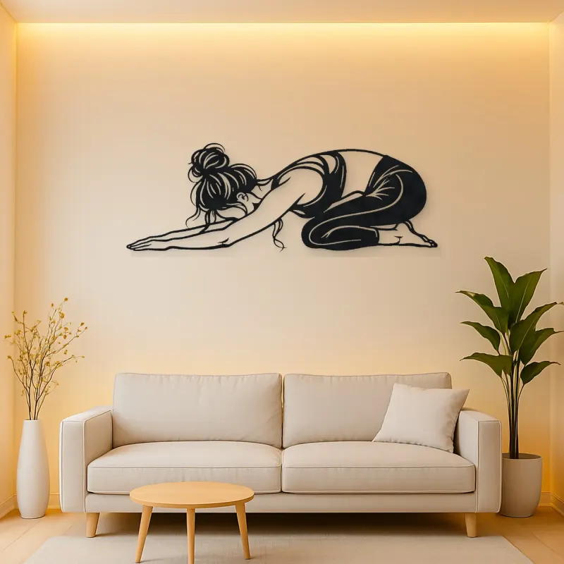 Calm Child Pose Metal Wall Art | Family Silhouette Decor