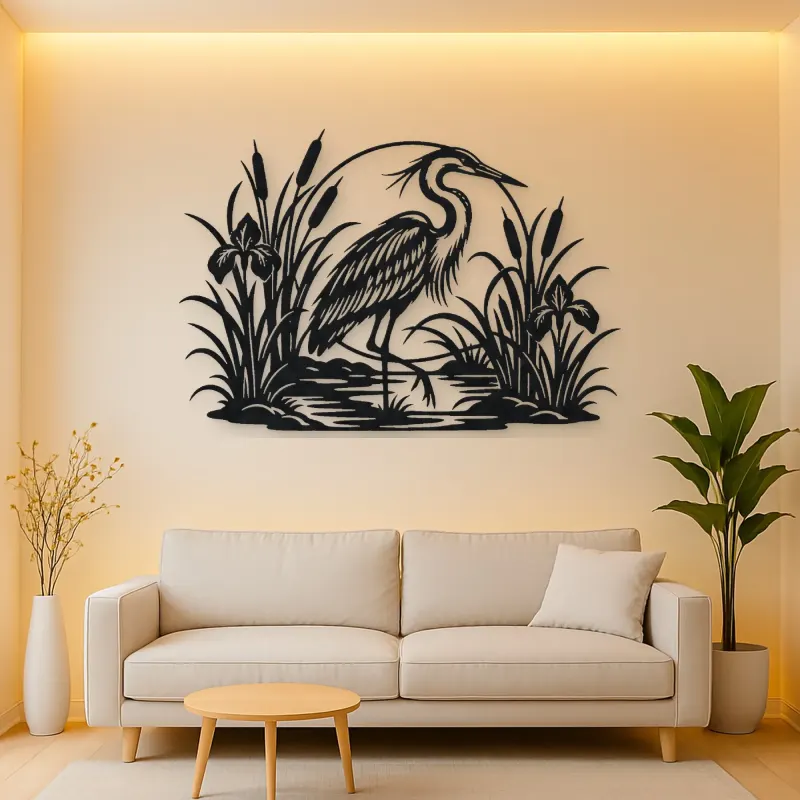 Heron Reed Garden Metal Wall Art | Wildlife Silhouette Decor