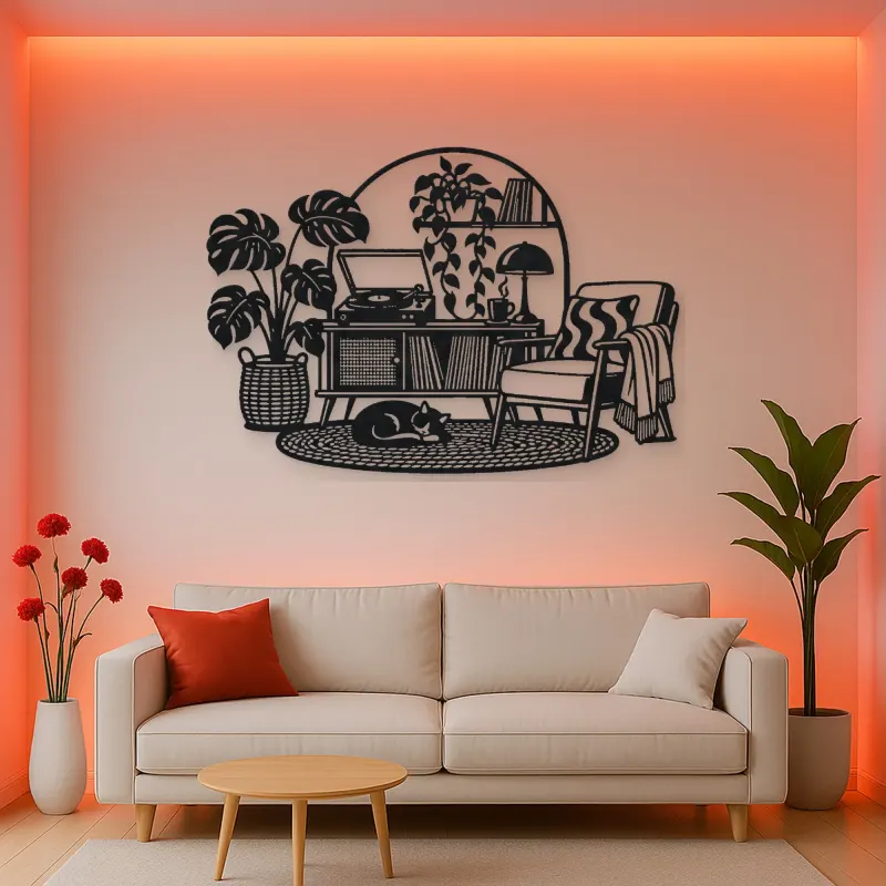 Record Player Corner Metal Wall Art | Music Room Wall Decor
