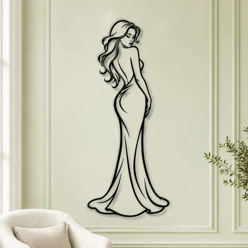 Midnight Gown Muse Metal Wall Art | Minimalist Woman Line Art - lifestyle view 2