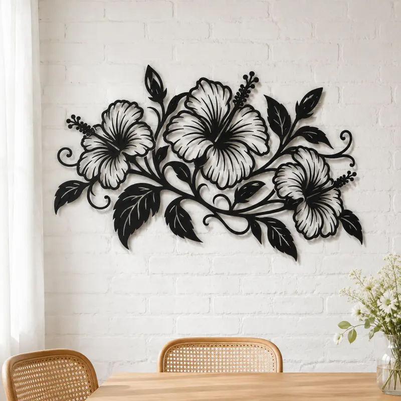 Hibiscus Flow Metal Wall Art | Botanical Metal Wall Decor - lifestyle view 4