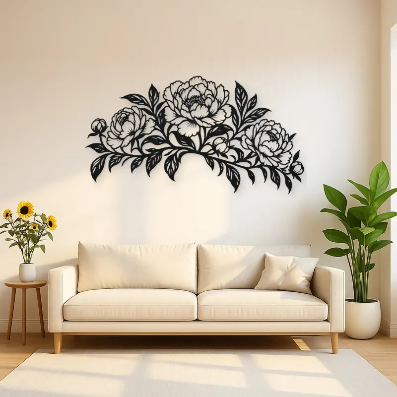 Peony Garden Arc Metal Wall Art | Botanical Metal Wall Decor