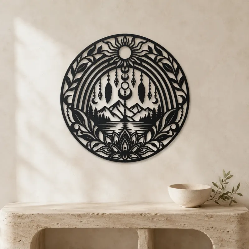 Boho Rainbow Arch Metal Wall Art | Modern Abstract Metal Decor - lifestyle view 3