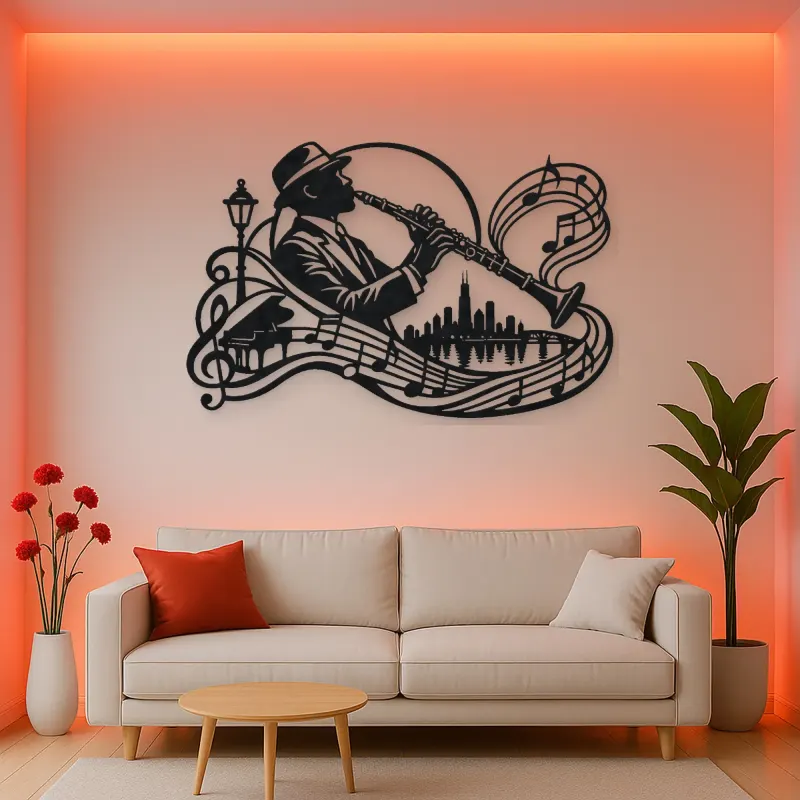 Clarinet Jazz Arc Metal Wall Art | Music Room Wall Decor