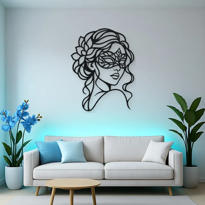Masked Muse Metal Wall Art | Minimalist Woman Line Art