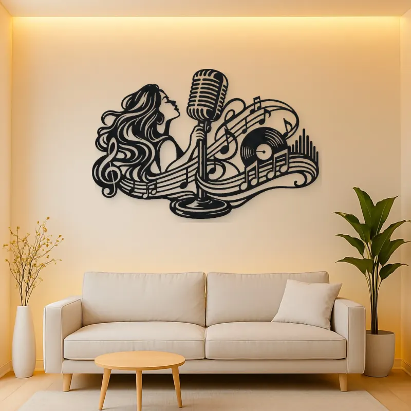 Microphone Melody Metal Wall Art | Music Room Wall Decor
