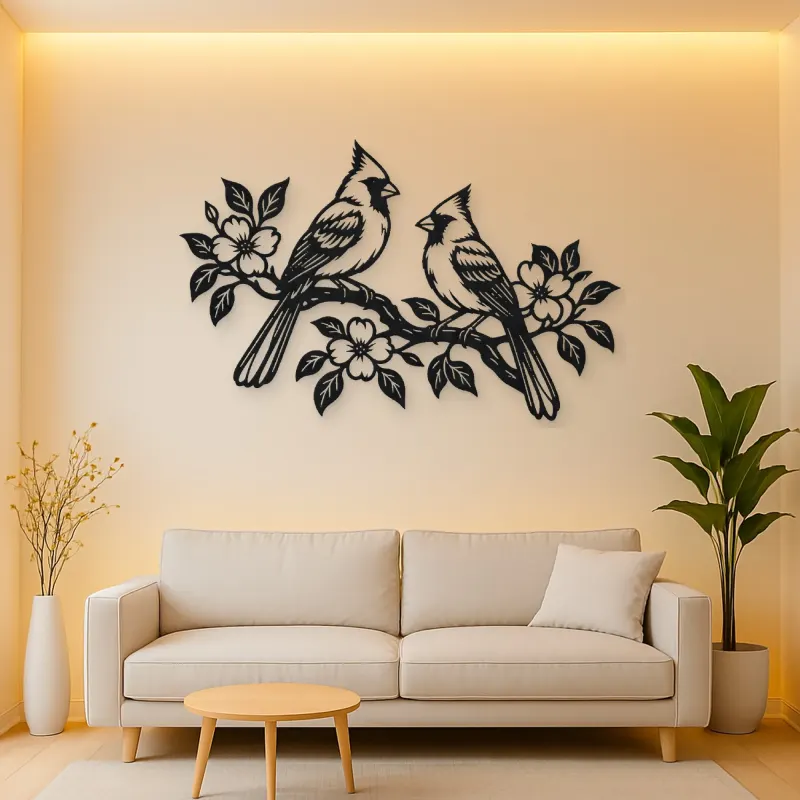 Two Birds on Branch Metal Wall Art | Wildlife Silhouette Decor