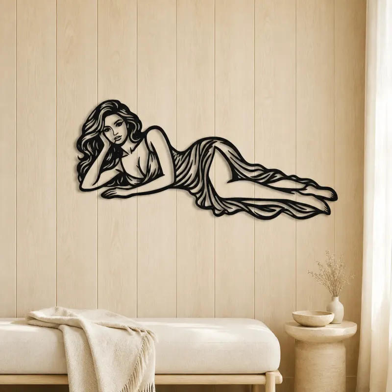 Reclining Side Line Metal Wall Art | Minimalist Woman Line Art - lifestyle view 5