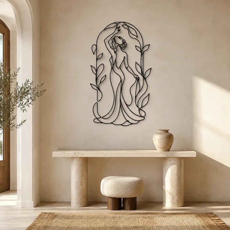 Woman in Botanical Arch Metal Wall Art | Botanical Woman Wall Decor - lifestyle view 3