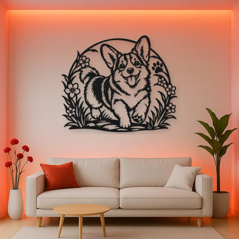 Corgi Happy Curve Metal Wall Art | Pet Lover Silhouette Decor