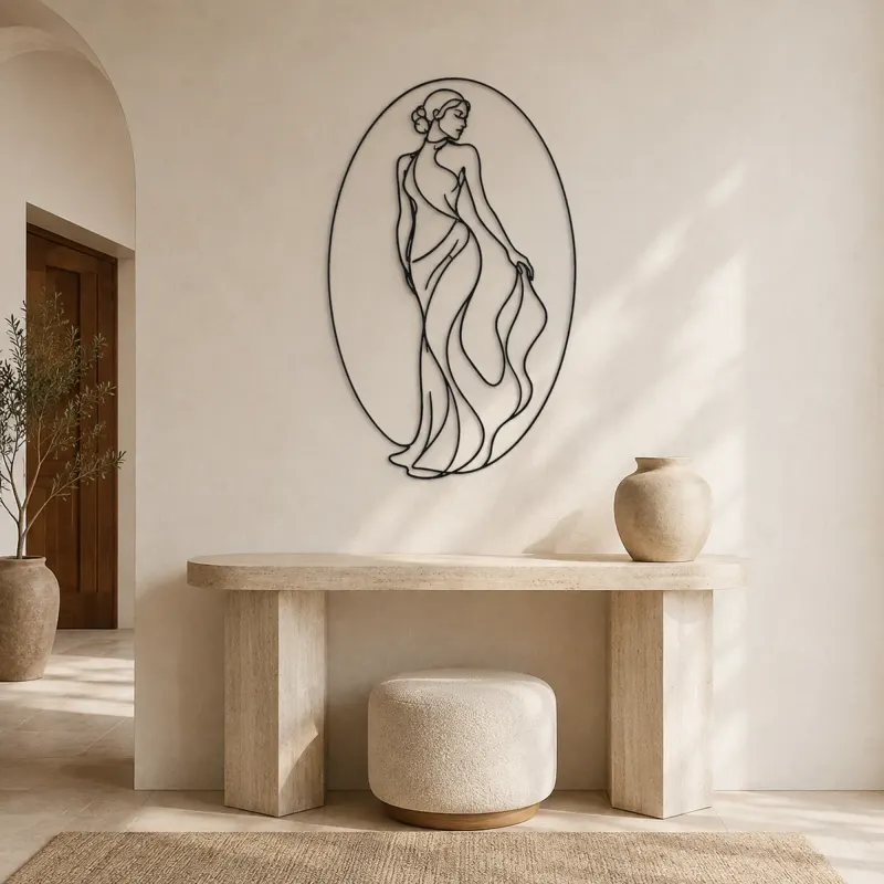 Woman in Oval Frame Metal Wall Art | Feminine Figure Wall Decor - lifestyle view 3