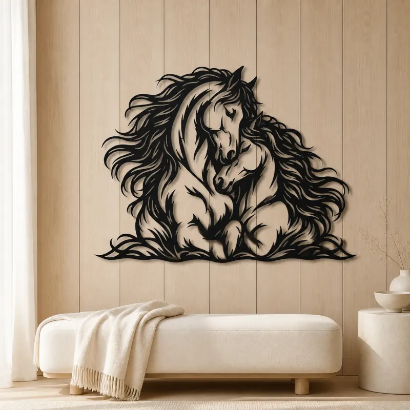 Two Horses Embrace Metal Wall Art | Equestrian Wall Decor - lifestyle view 5