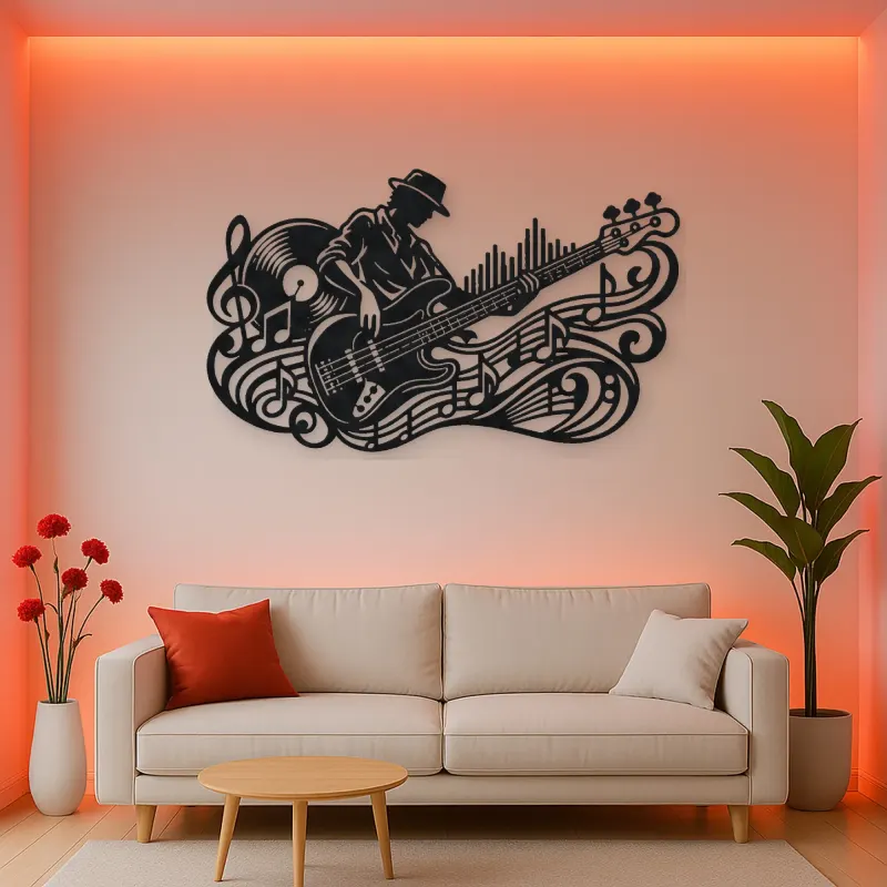 Bass Guitar Rhythm Metal Wall Art | Music Room Wall Decor