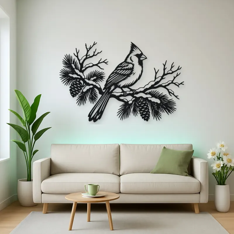 Cardinal Winter Branch Metal Wall Art | Wildlife Silhouette Decor