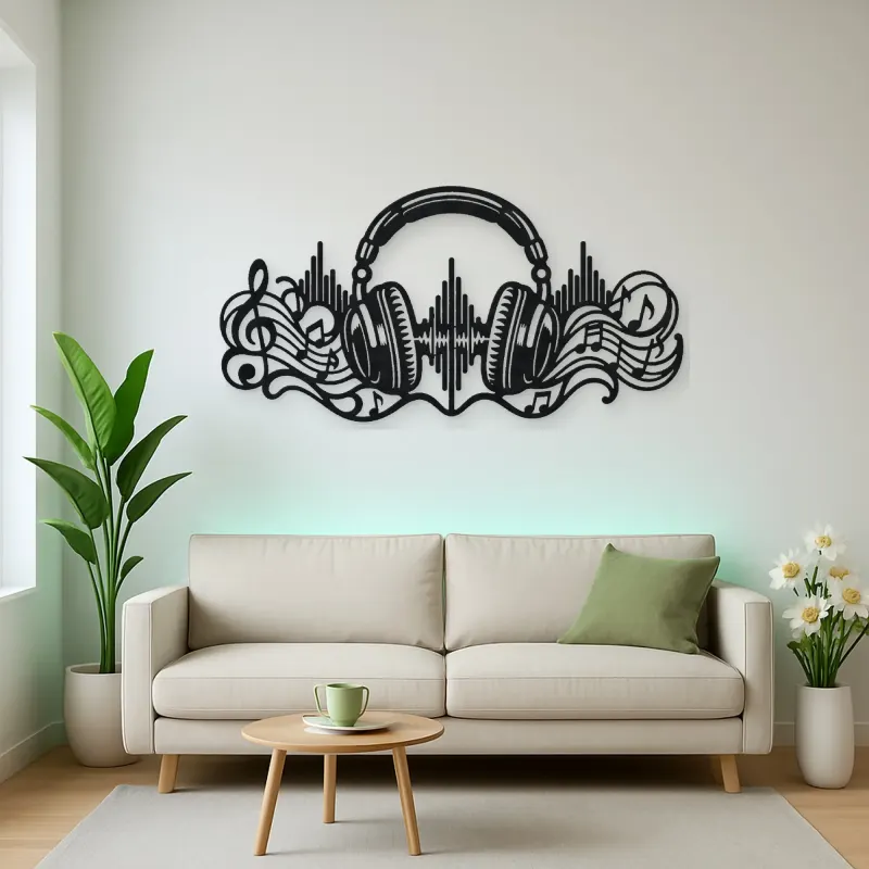 Headphones Sound Wave Metal Wall Art | Music Room Wall Decor
