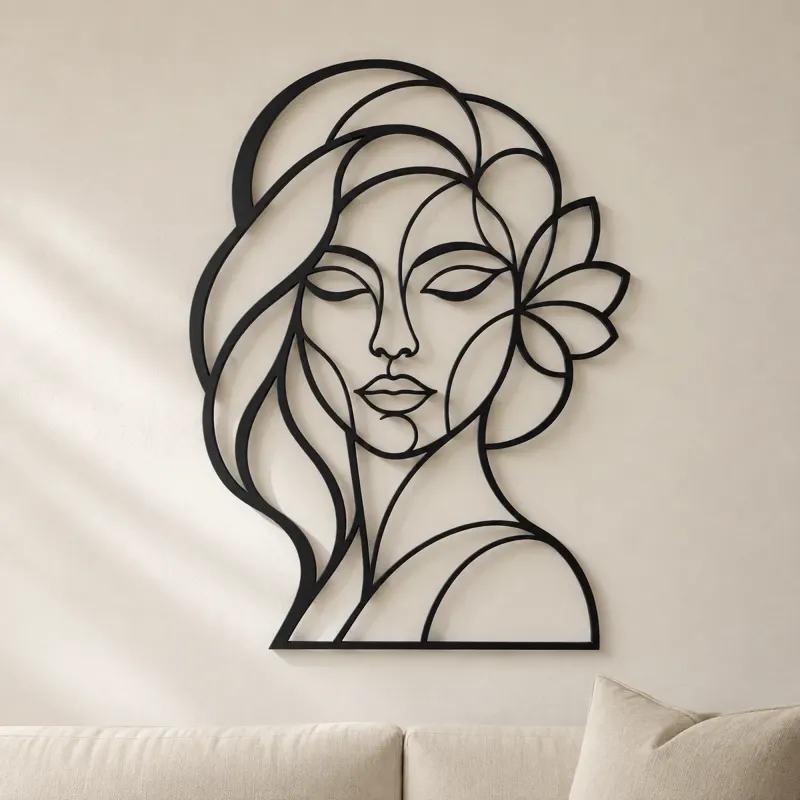 Geometrisches Gesicht Muse Metall Wandkunst | Minimalistische Frauen Linienkunst