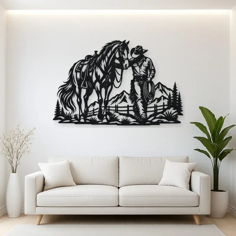 Cowboy and Horse Metal Wall Art | Equestrian Wall Decor