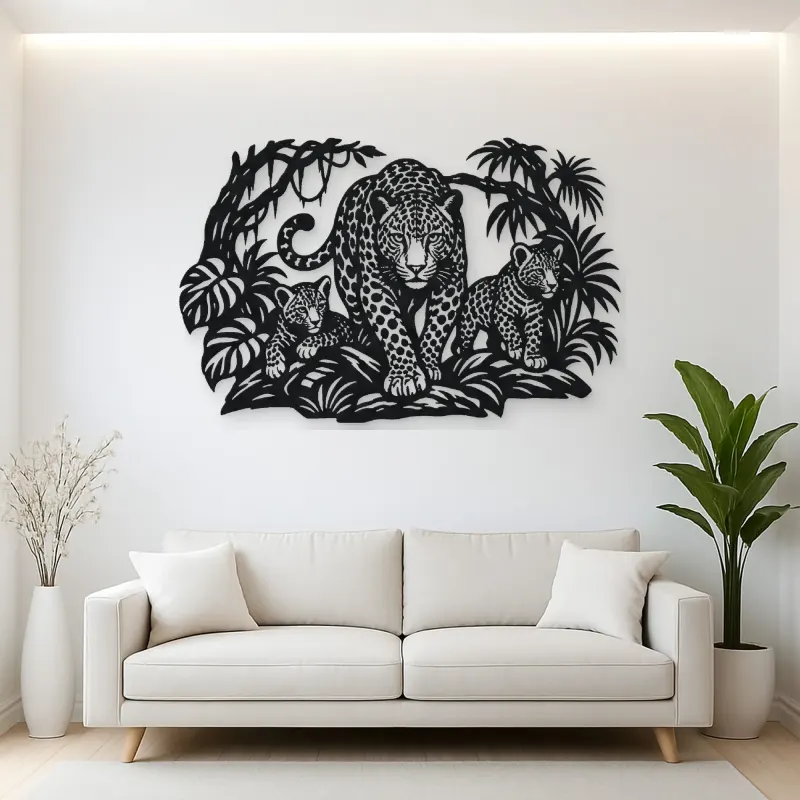 Leopard Jungle Metal Wall Art | Wildlife Silhouette Decor