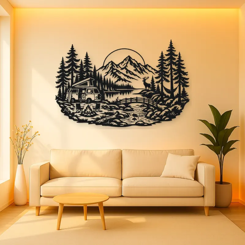 Camper Van Forest Metal Wall Art | Travel and City Wall Decor