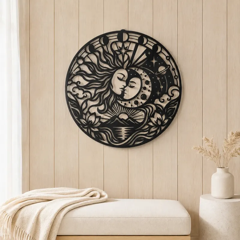 Sun and Moon Embrace Metal Wall Art | Celestial Boho Wall Decor - lifestyle view 5