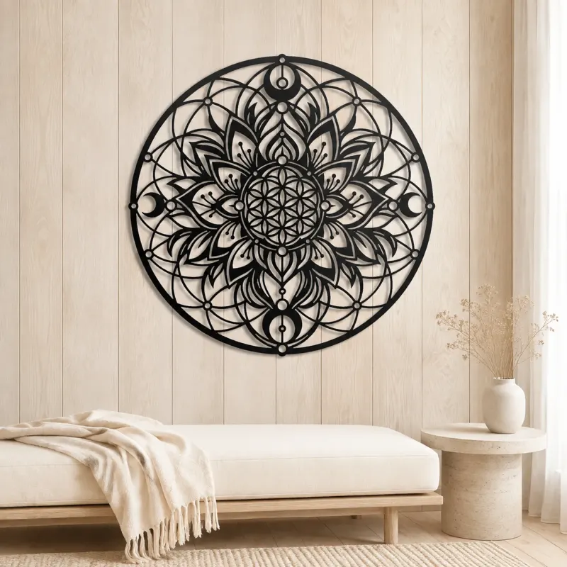 Sacred Geometry Flower Metal Wall Art | Botanical Metal Wall Decor - lifestyle view 5