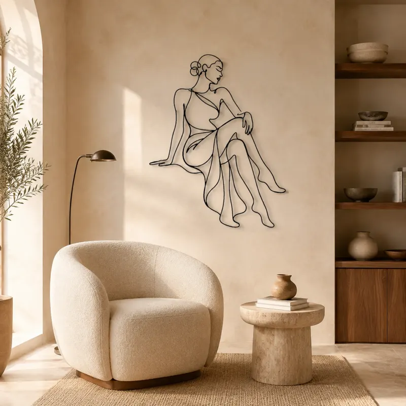 Serene Seated Figure Metal Wall Art | Feminine Figure Wall Decor - lifestyle view 5