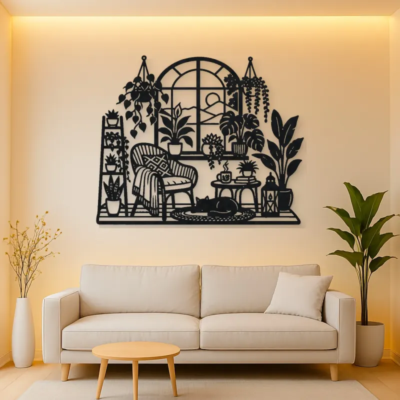 Window Plant Garden Metal Wall Art | Botanical Metal Wall Decor
