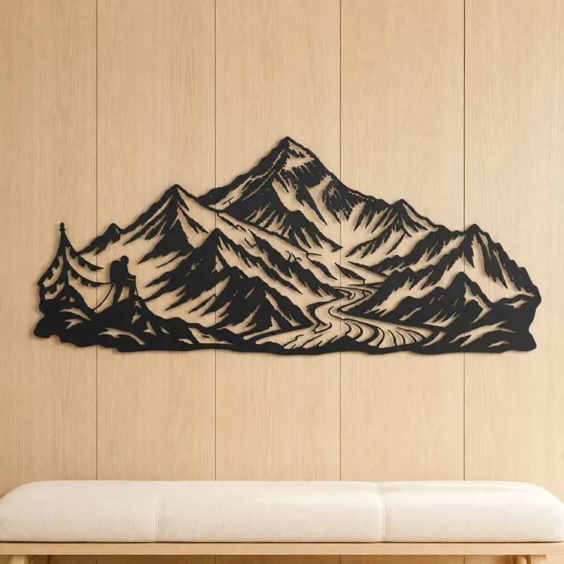 Minimal Everest Tribute Metal Wall Art | Nature Silhouette Decor - lifestyle view 5