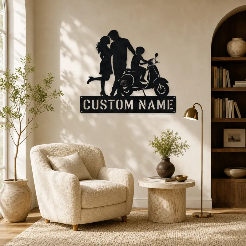 Personalized Scooter Family with Young Rider Metal Wall Art - lifestyle view 5