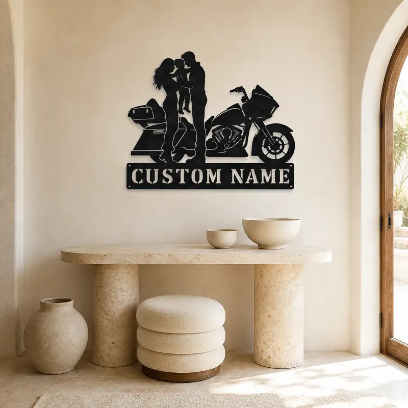 Personalized Touring Motorcycle Family of Three Metal Wall Art - lifestyle view 3