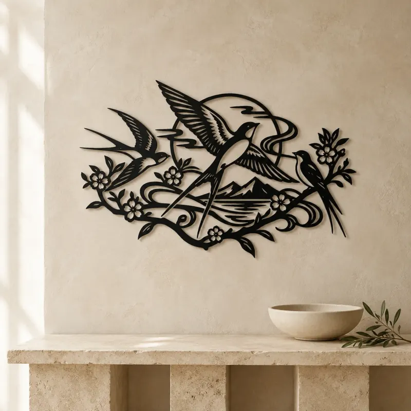 Swallow Flight Flow Metal Wall Art | Wildlife Silhouette Decor - lifestyle view 3